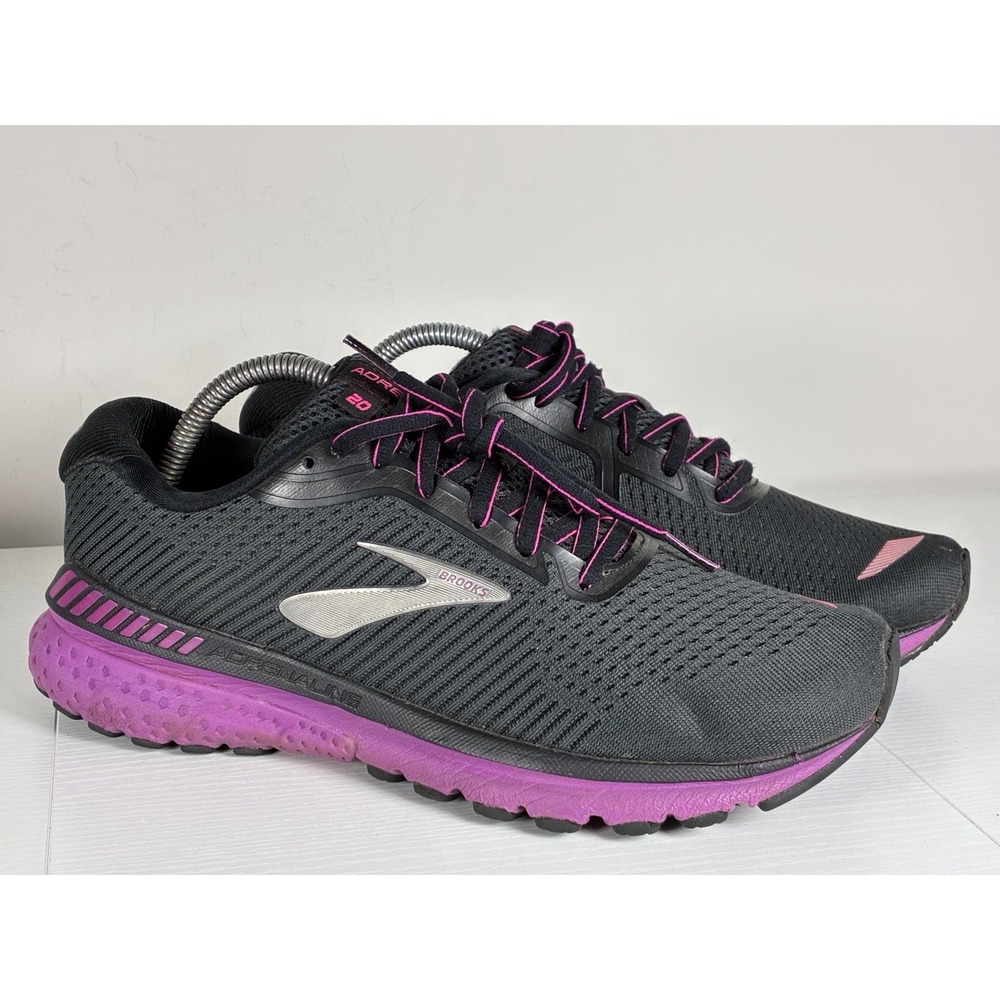 Brooks Adrenaline 20 Women Size 10 Running Shoes Black Purple Comfort Cushioned